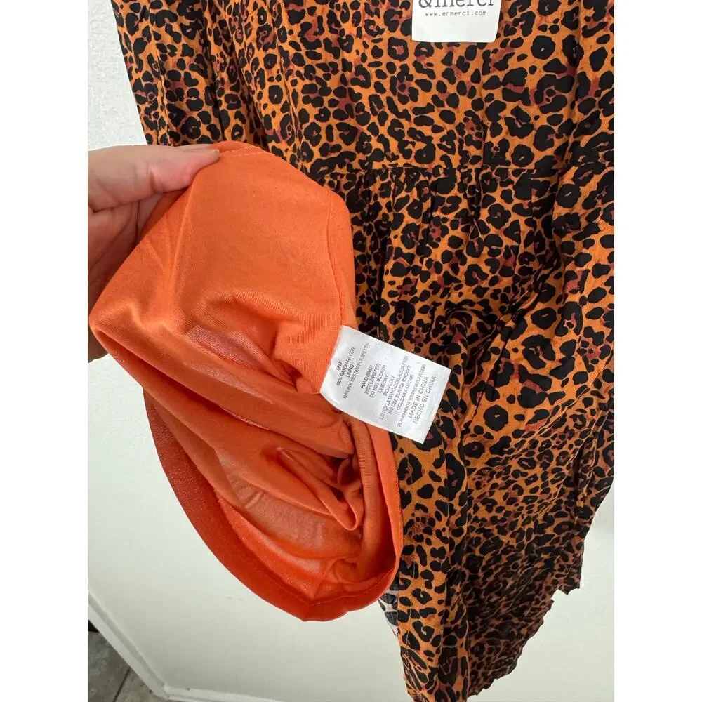 &merci Leopard Print Babydoll Dress Flowy Animal Print Medium - Picture 3 of 5